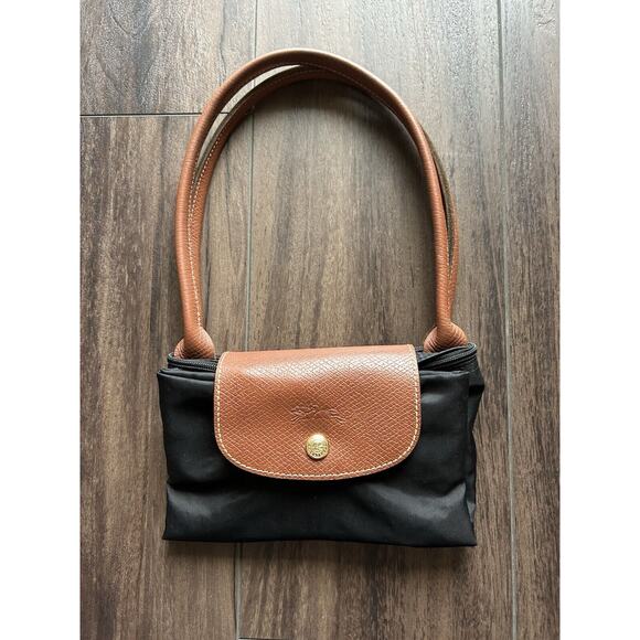 Longchamp Paris Black Brown Leather Le Pliage Shopping Modele Depose Bag Tote - Picture 3 of 15